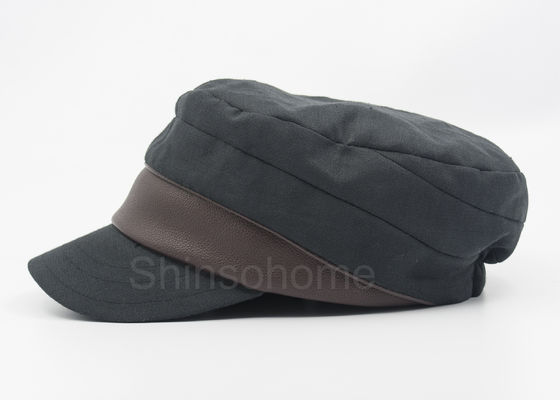 Mode-Mann-leere Baumwollmilitärkappe mit Leder, Armee-Twill-Kappe