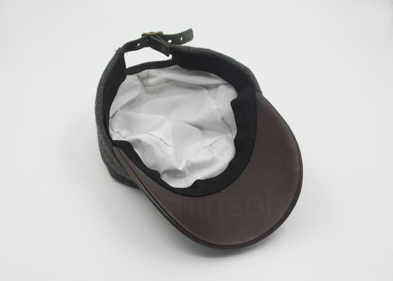 Unisexleder/Woolen Militärkappe kurvten Brown ledernen Bill 58 cm