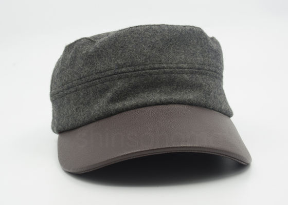 Unisexleder/Woolen Militärkappe kurvten Brown ledernen Bill 58 cm