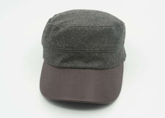 Unisexleder/Woolen Militärkappe kurvten Brown ledernen Bill 58 cm