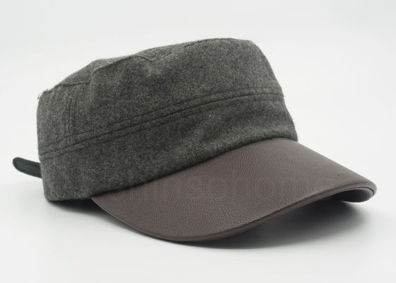 Unisexleder/Woolen Militärkappe kurvten Brown ledernen Bill 58 cm